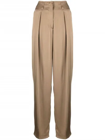 Shop Brunello Cucinelli High-waisted Silk Trousers For Women In Teal