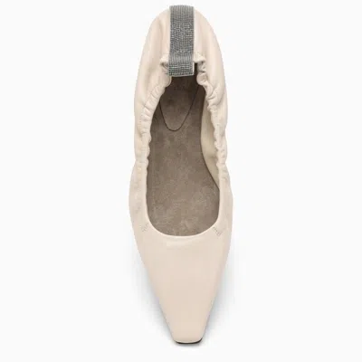 Shop Brunello Cucinelli Ivory Leather Ballerina In Beige