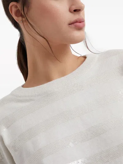 Shop Brunello Cucinelli Dazzling Striped Cashmere Sweater For Women In Ivory White