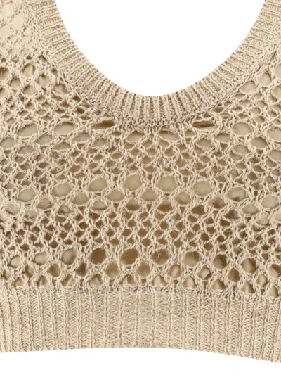 Shop Brunello Cucinelli Women's Beige Linen-silk Crop Top For Ss24 In Tan