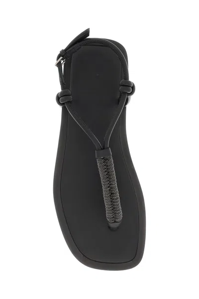Shop Brunello Cucinelli Black Leather Sandals With Precious Braided Straps For Women