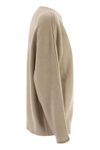 Shop Brunello Cucinelli Luxurious Cashmere Sweater With Feminine Details For Women In Sand