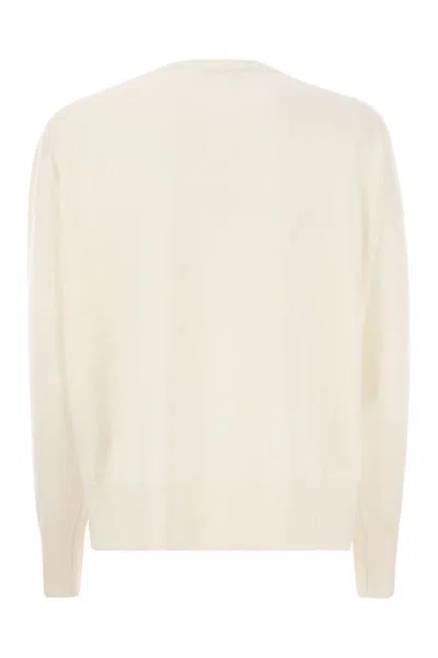 Shop Brunello Cucinelli Luxurious Cashmere Sweater With Jewel Detail And Utility Pocket For Women In Cream