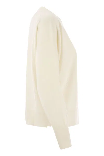 Shop Brunello Cucinelli Luxurious Cashmere Sweater With Jewel Detail And Utility Pocket For Women In Cream