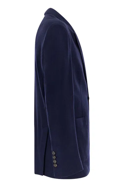 Shop Brunello Cucinelli Luxurious Cashmere T-shirt Jacket With Patch Pockets In Cobalt