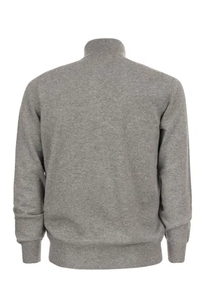 Shop Brunello Cucinelli Luxurious Cashmere Turtleneck Sweater With Zip In Grey Melange