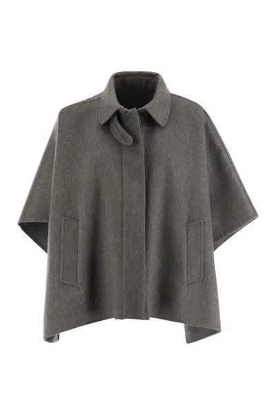 Shop Brunello Cucinelli Luxurious Grey Cashmere Cape With Shiny Details For Women By Italian Designer