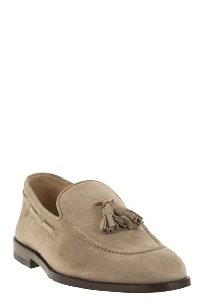 Shop Brunello Cucinelli Luxurious Suede Moccasins With Tassels For Men In Rope