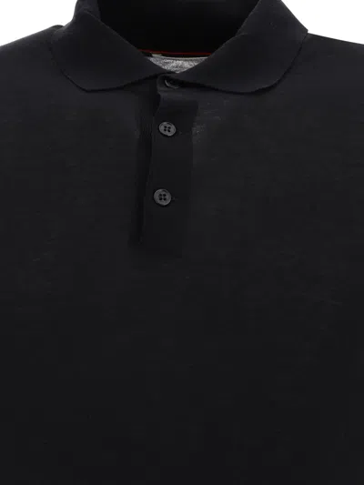 Shop Brunello Cucinelli Men's Black Cotton And Linen Blend Polo Shirt For Ss24