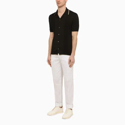 Shop Brunello Cucinelli Men's Black Short-sleeved Cardigan With Classic Collar And Front Button Placket