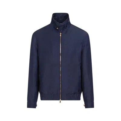 Shop Brunello Cucinelli Navy Spring Wool-linen Coat For Men In Blue