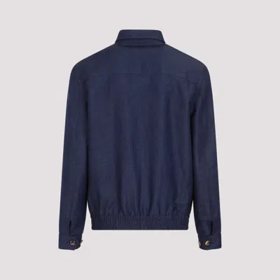 Shop Brunello Cucinelli Navy Spring Wool-linen Coat For Men In Blue