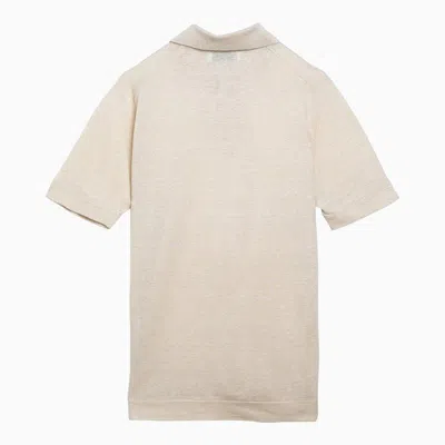 Shop Brunello Cucinelli Natural Linen Short-sleeved Polo Shirt For Men | Classic Collar, Ribbed Edges | Ss24 In Beige