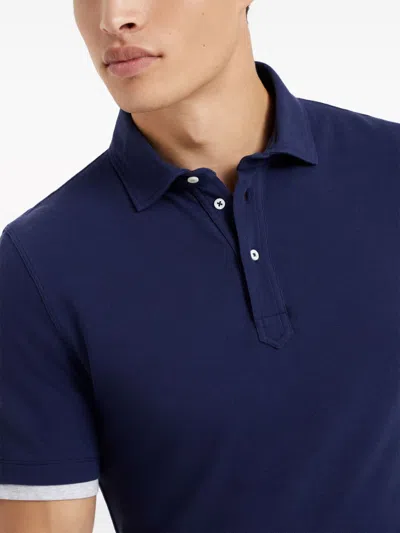 Shop Brunello Cucinelli Men's Navy Blue Cotton Double Layer Polo Shirt