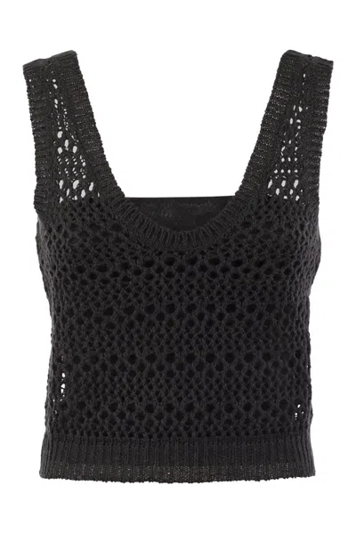 Shop Brunello Cucinelli Linen And Silk Net Knit Top In Anthracite
