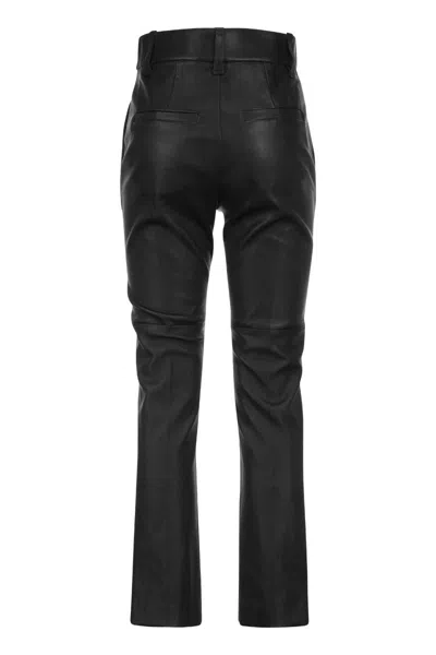 Shop Brunello Cucinelli Sophisticated Black Stretch Nappa Leather Cigarette Trousers