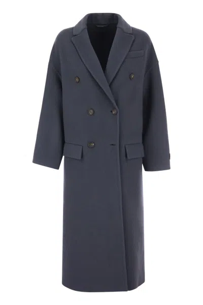 Shop Brunello Cucinelli Sophisticated Double-breasted Jacket In Rich Blue Wool & Cashmere Blend