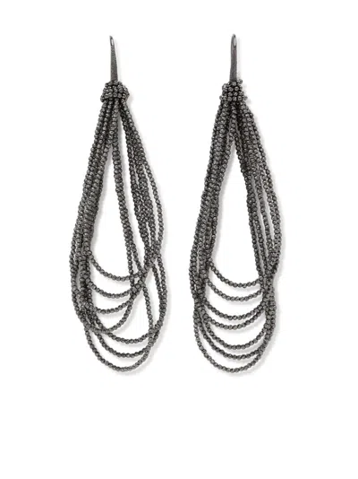 Shop Brunello Cucinelli Sterling Silver Signature Monili Chain Earrings For Pierced Ears In Gray