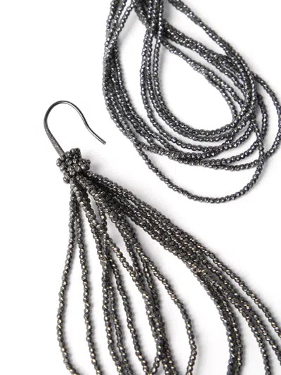 Shop Brunello Cucinelli Sterling Silver Signature Monili Chain Earrings For Pierced Ears In Gray