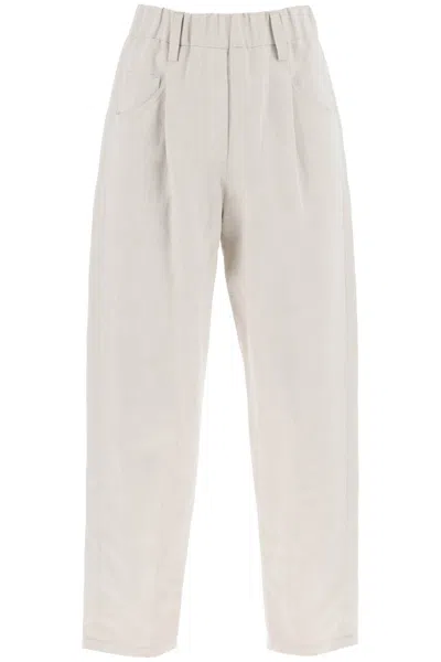Shop Brunello Cucinelli Tapered Linen And Cotton Canvas Pants For Women In Multicolor