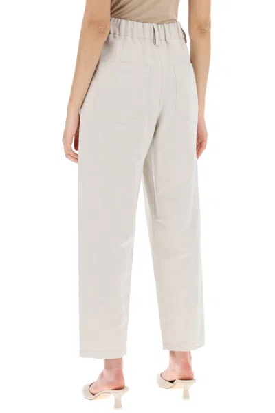 Shop Brunello Cucinelli Tapered Linen And Cotton Canvas Pants For Women In Multicolor
