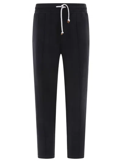 Shop Brunello Cucinelli Techno Cotton French Terry Trousers With Creasedête Detail In Black