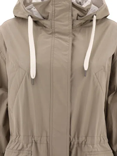 Shop Brunello Cucinelli Water-resistant Taffeta Hooded Outerwear Jacket With Monili In Tan