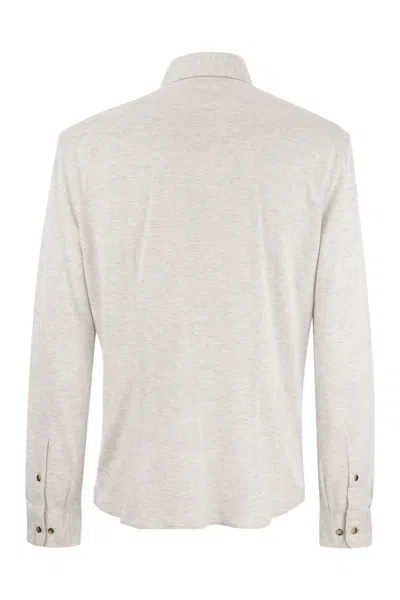 Shop Brunello Cucinelli Western-inspired Linen And Cotton Blend Leisure Fit Shirt In Pearl