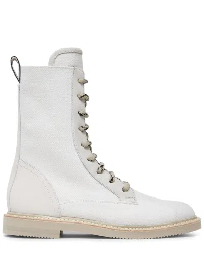 Shop Brunello Cucinelli White Canvas Boots With Shiny Details For Women
