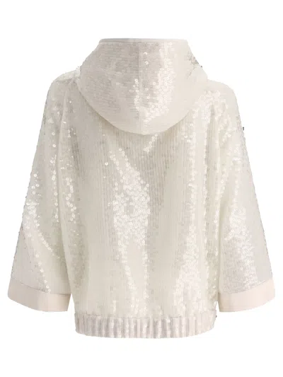 Shop Brunello Cucinelli White Embroidered Hooded Sweater