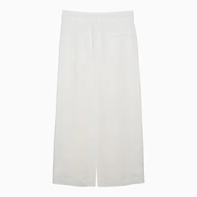 Shop Brunello Cucinelli White Linen-blend Skirt With Front Zip And Belt Loops For Women In Beige
