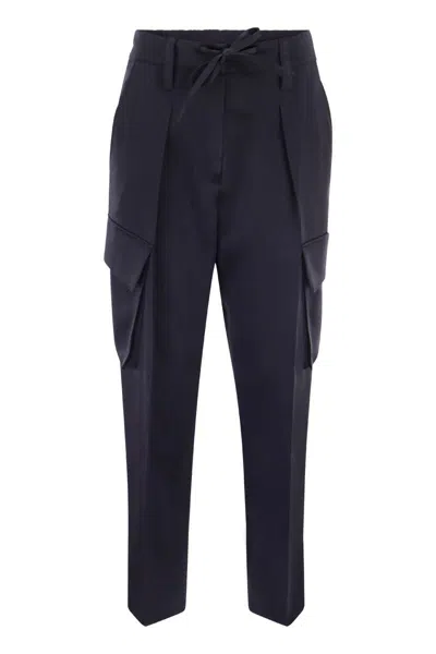 Shop Brunello Cucinelli Women's Blue Sartorial Cargo Trousers For Fw23 In Navy Blue