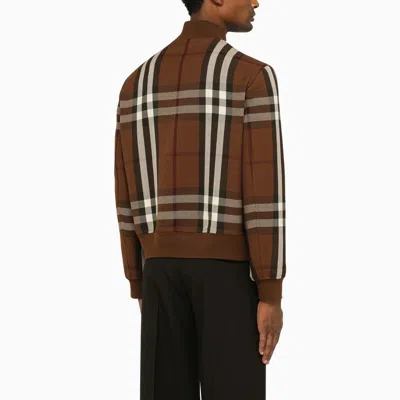 Shop Burberry Dark Brown Check Wool Bomber Jacket In Multicolor
