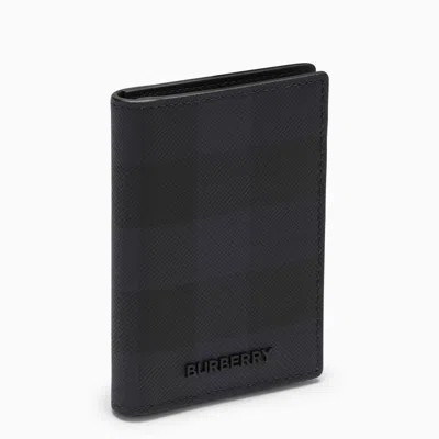 Shop Burberry Navy Blue Blue Book Card Holder With Check Motif