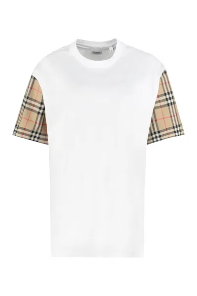 Shop Burberry White Crew-neck T-shirt With Check