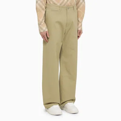 Shop Burberry Straight Hunter Cotton Trousers In Green