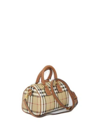 Shop Burberry Bowling Check Mini Handbag In Beige