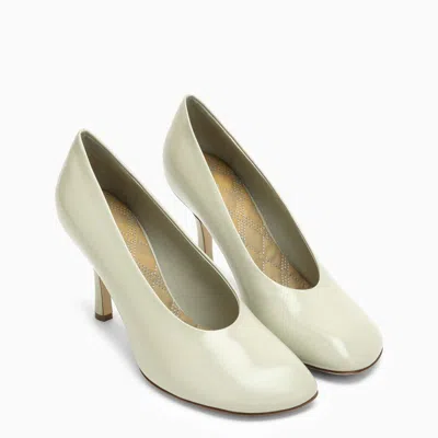 Shop Burberry Beige Shiny Lambskin Pumps With Quilted Insole In White