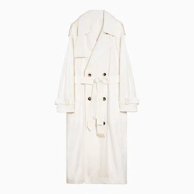 Shop Burberry Beige Silk Double-breasted Trench Jacket