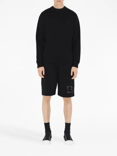 Shop Burberry Black Check Detail Cotton Sweatshirt For Men