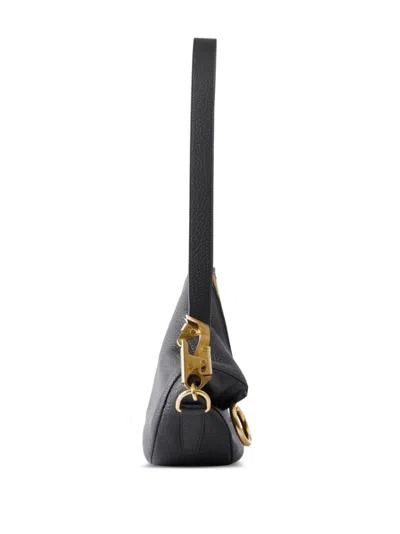 Shop Burberry Black Grained Calfskin Small Knight Handbag With Gold-tone Details