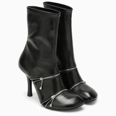 Shop Burberry Black Leather Peep Boot With Zips For Women
