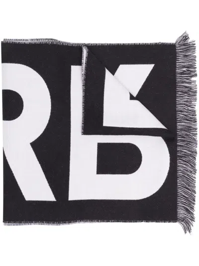 Shop Burberry Black Logo-jacquard Wool Scarf For Men