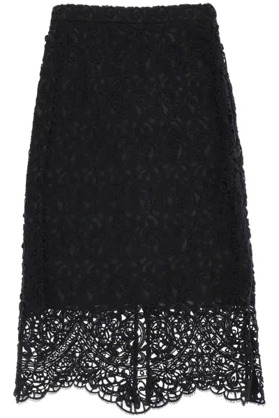 Shop Burberry Black Macrame Lace Pencil Skirt