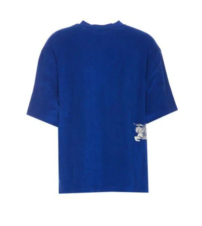 Shop Burberry Blue Cotton Terry Equestrian Knight T-shirt For Men In Light Blue