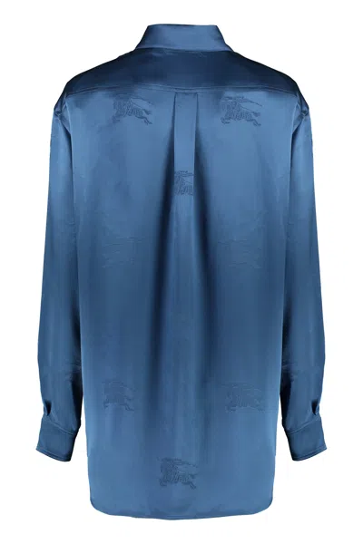 Burberry Silk Monogram Long-sleeved Shirt In Blue