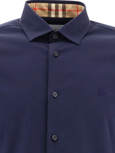 Shop Burberry Blue Stretch Cotton Equestrian Shirt For Men