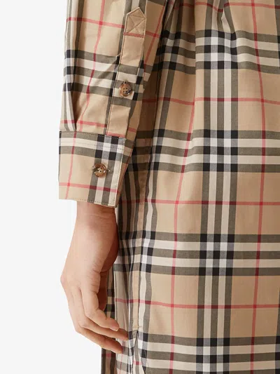 Shop Burberry Check Belted Dress In Tan