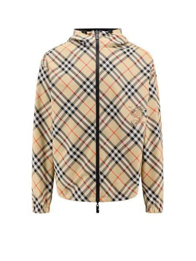 Shop Burberry Reversible Twill Jacket In  Check Motif & Black Nylon In Beige