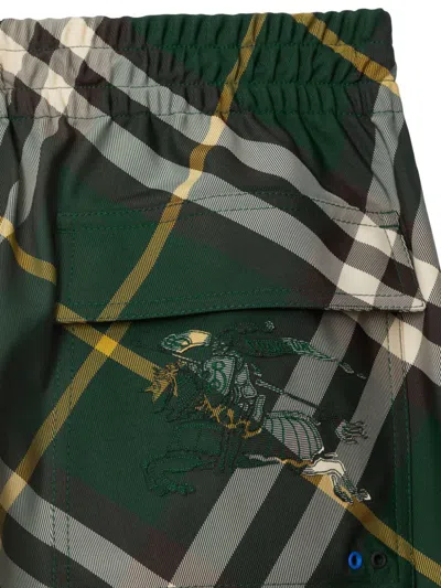 Shop Burberry Men's Dark Green Check Trousers For Ss24